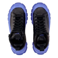 Zwarte Mid-Top Veterschoen met Blauwe Accents