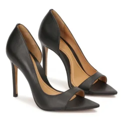 Zwarte peep toe pumps met puntige neus