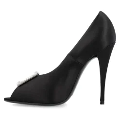Zwarte Zwarte Satijnen Crêpe Peep Toe Pumps
