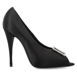 Zwarte Zwarte Satijnen Crêpe Peep Toe Pumps